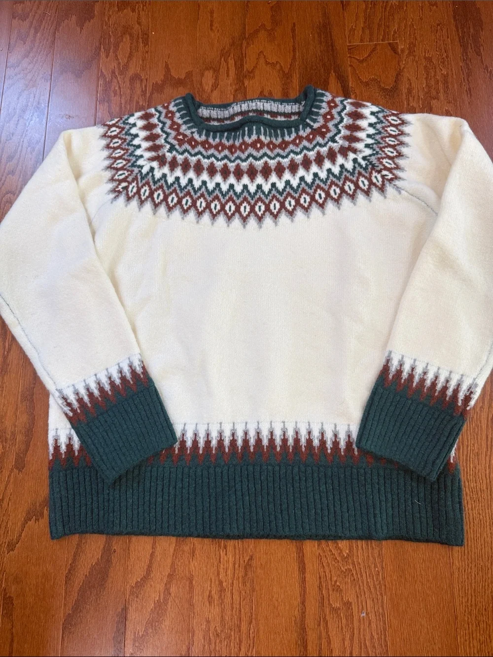 NWT Heritage Fair Isle Sweater | Ivory Green Rust Nordic Winter Knit - Picture 4 of 11